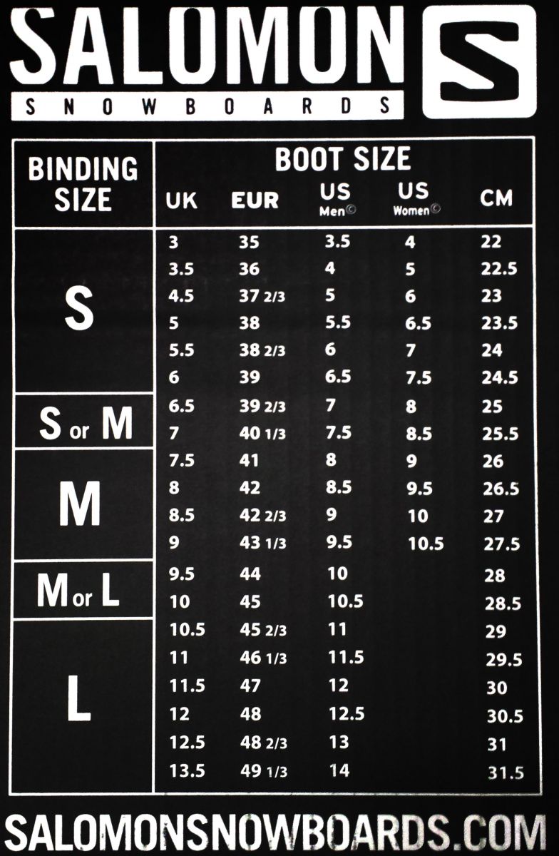 Ski Binding Size Chart